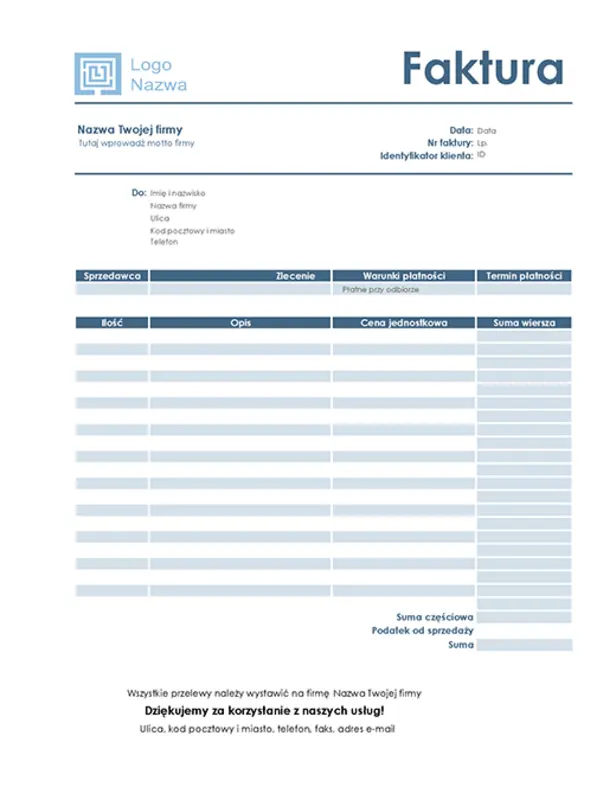 Faktura usługowa (prosty niebieski projekt) blue modern-simple
