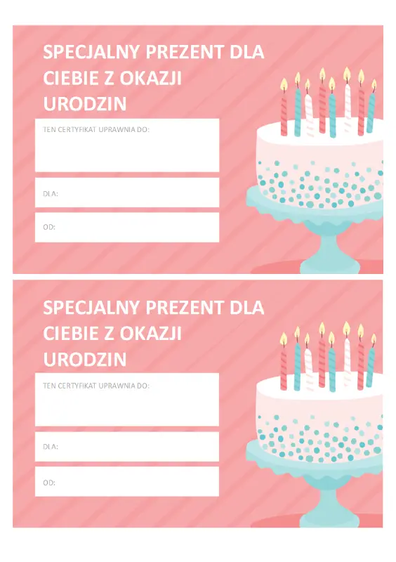 Upominkowy certyfikat urodzin (wzór jasny) pink whimsical-color-block