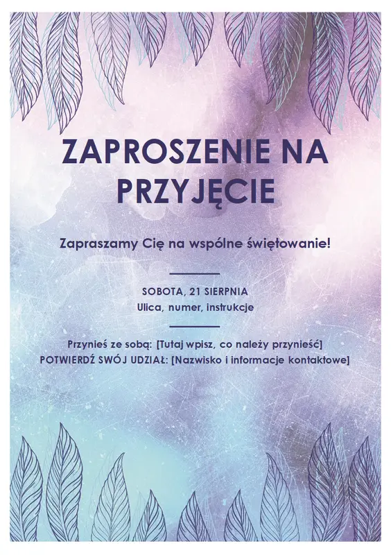Ulotka z zaproszeniem na przyjęcie organic-boho