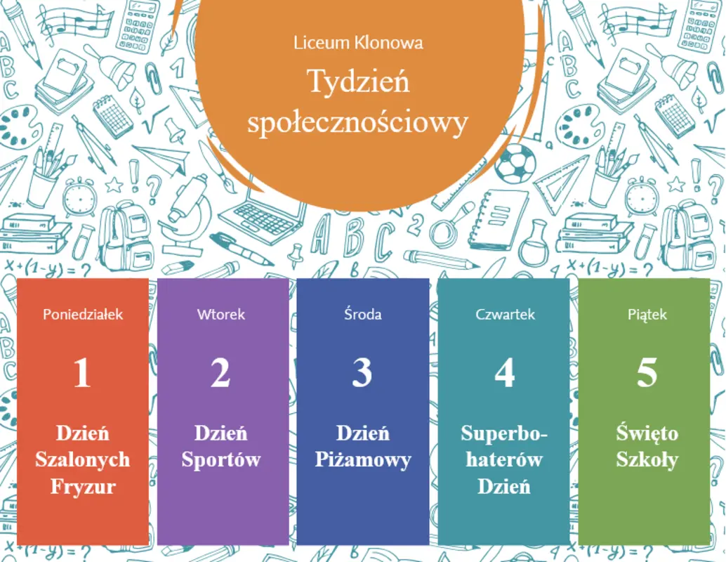 Szkolny kalendarz tygodnia społecznościowego blue whimsical-line