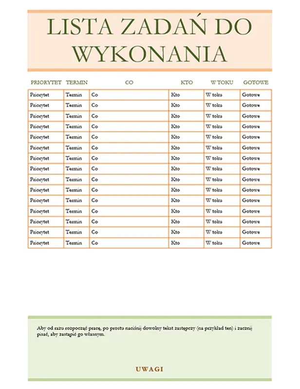 Lista zadań do wykonania