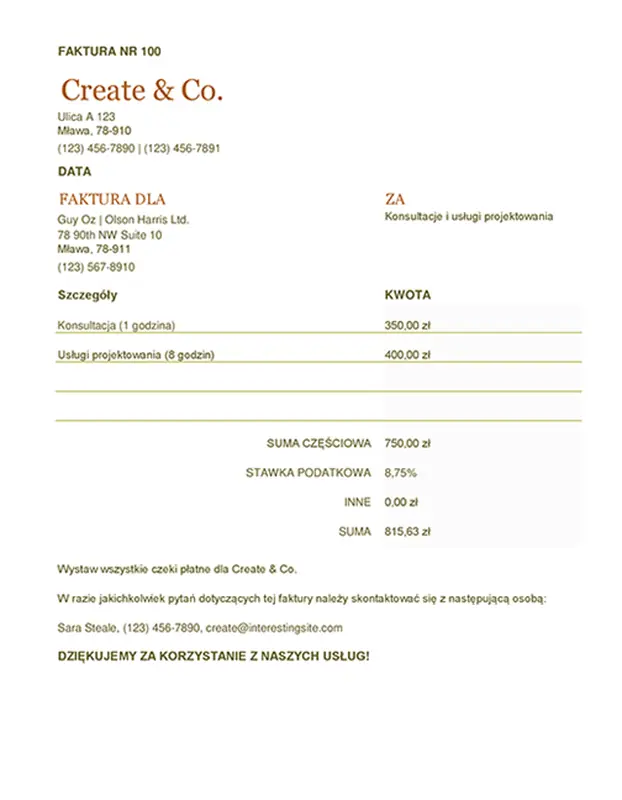 Faktura (arkusz) modern simple