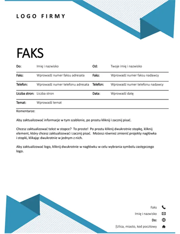 Strona tytułowa faksu — prążki