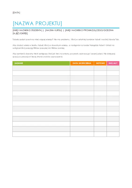 Lista zadań w projekcie