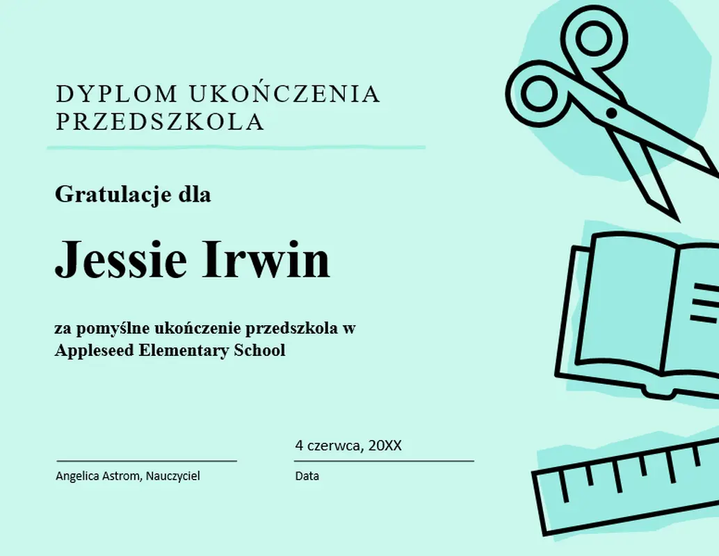 Świadectwo ukończenia przedszkola modern bold