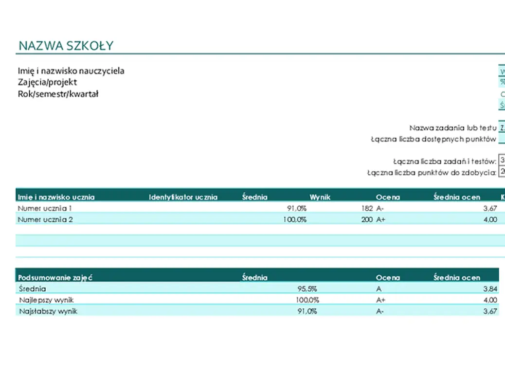 Dziennik ocen (na podstawie punktów) modern simple