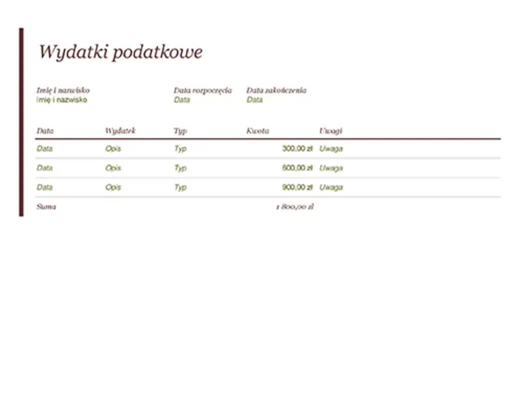 Dziennik wydatków podatkowych modern-simple