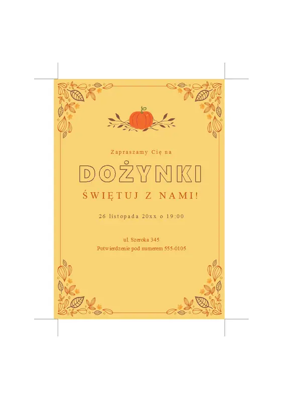 Zaproszenie na jesienne przyjęcie organic-simple