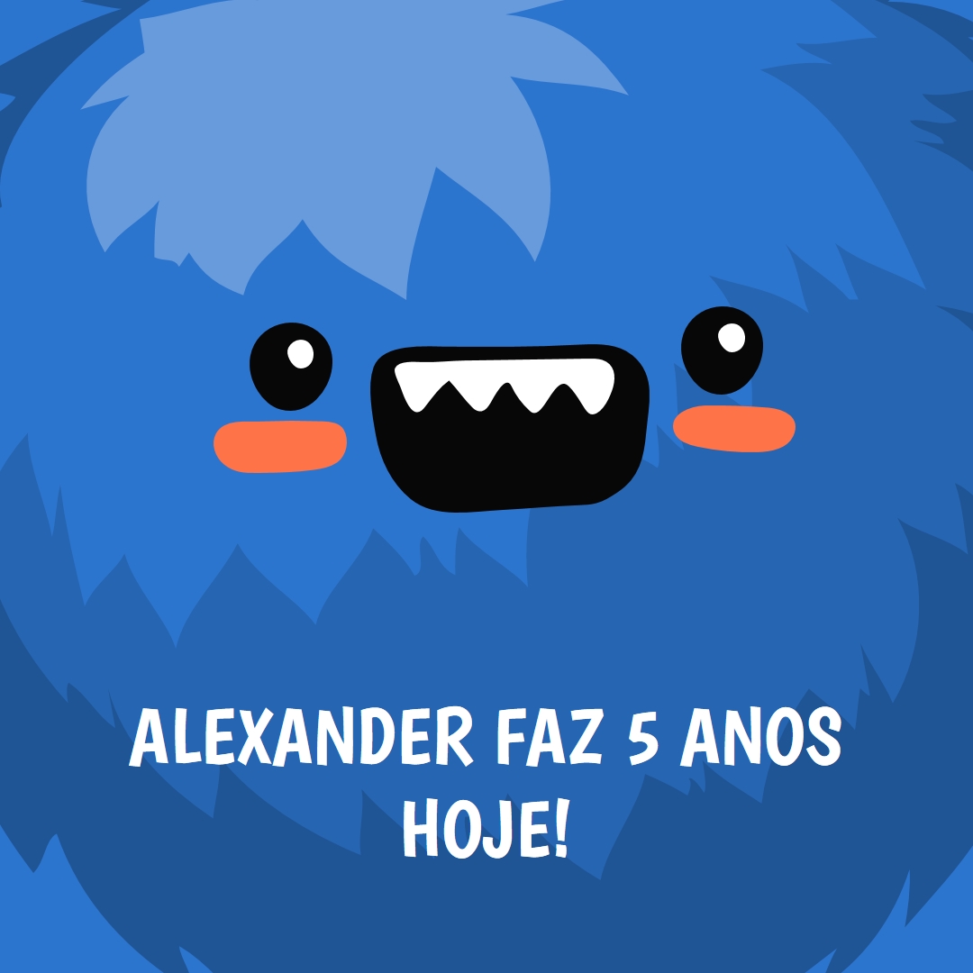 O monstrinho está fazendo cinco anos. blue whimsical-color-block