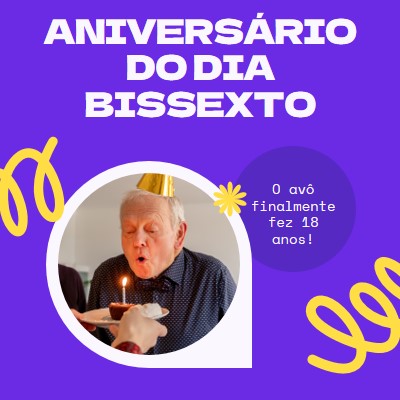 Aniversário do Dia Bissexto blue bold,playful,block,circle,photo,squiggle