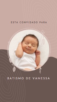 Convite de batismo pink organic-boho