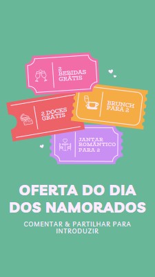 Oferta do Dia dos Namorados green bright,playful,tickets,retro,shape,overlapping