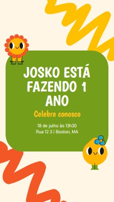 Convite de primeiro aniversário green whimsical,bold,graphic,bright,emoji,motif,