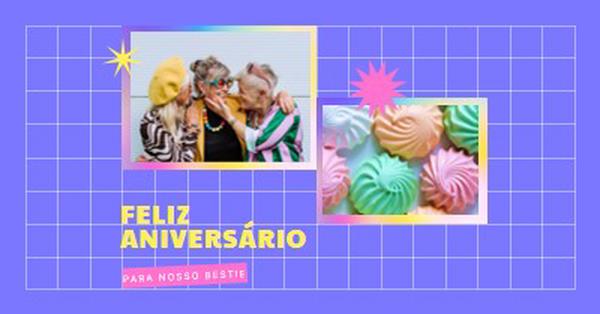 Feliz aniversário, bestie purple bold,bright,geometric