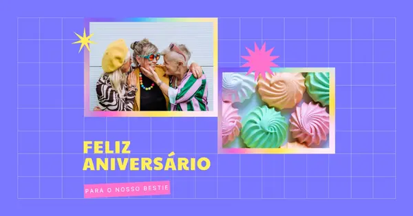 Parabéns, bestie purple bold,bright,geometric