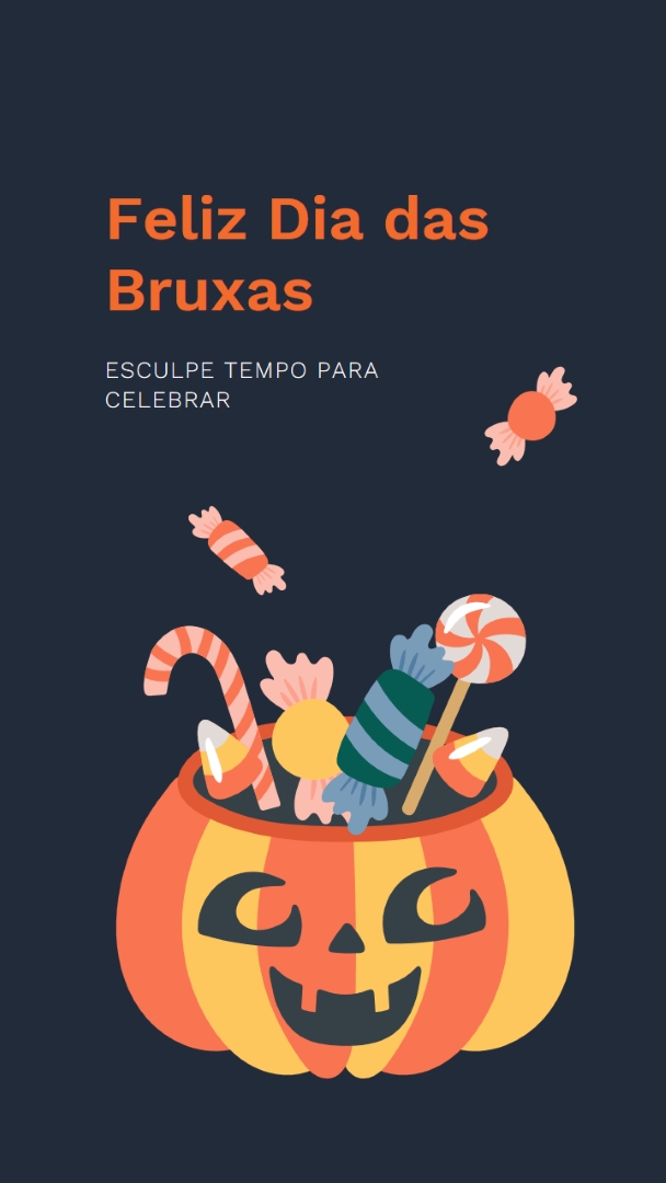 Tenha um doce Dia das Bruxas black whimsical-line