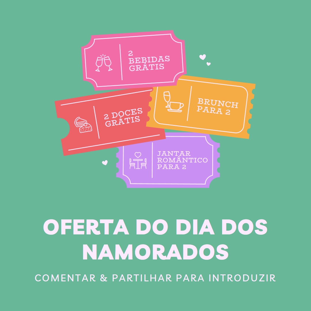 Oferta do Dia dos Namorados green bright,playful,tickets,retro,shape,overlapping