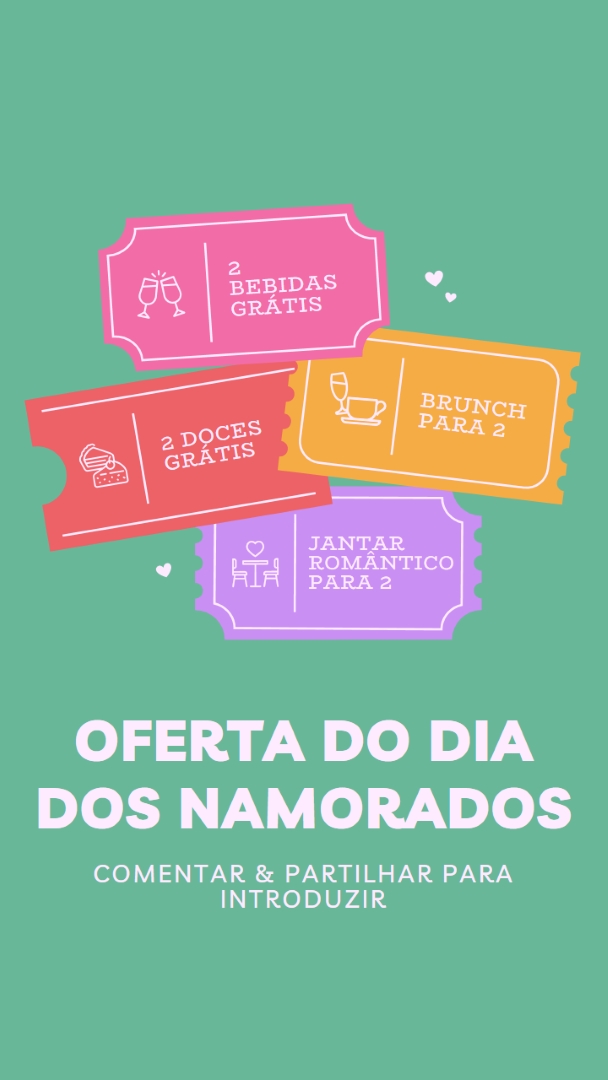Oferta do Dia dos Namorados green bright,playful,tickets,retro,shape,overlapping