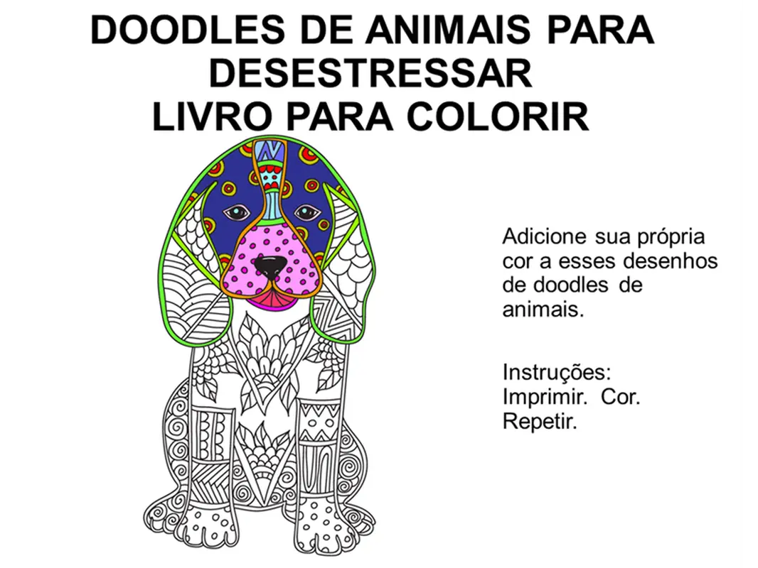 Livro para coloris de esboços de animal para desestressar