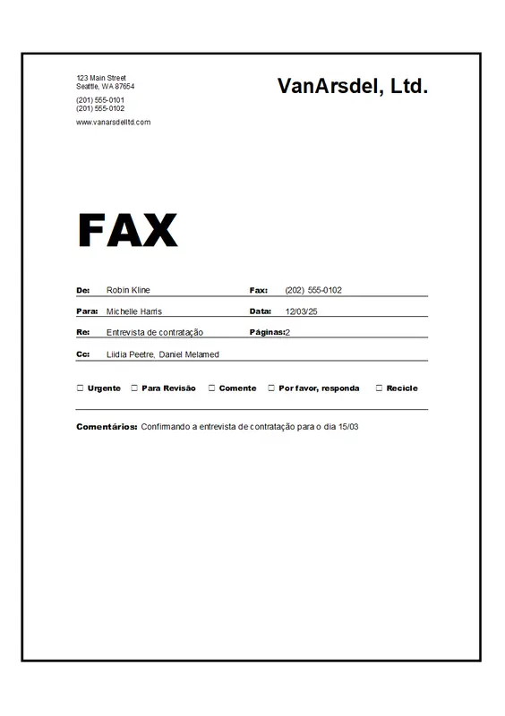 Folha de rosto do fax modern simple