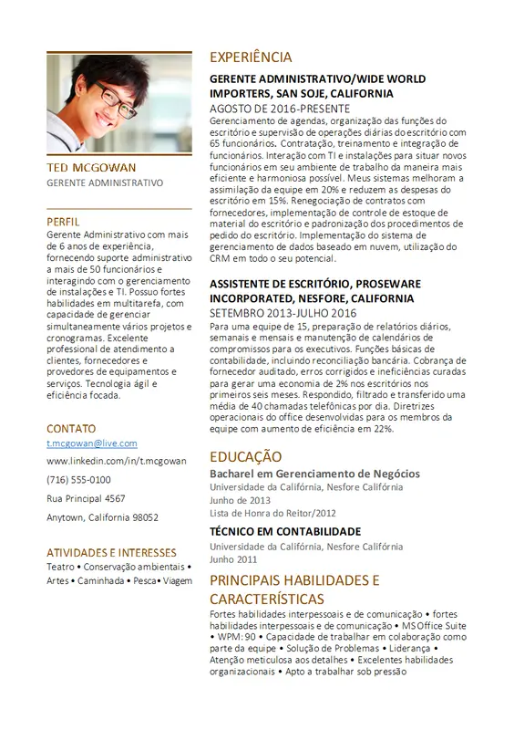 Currículo de gerente de escritório