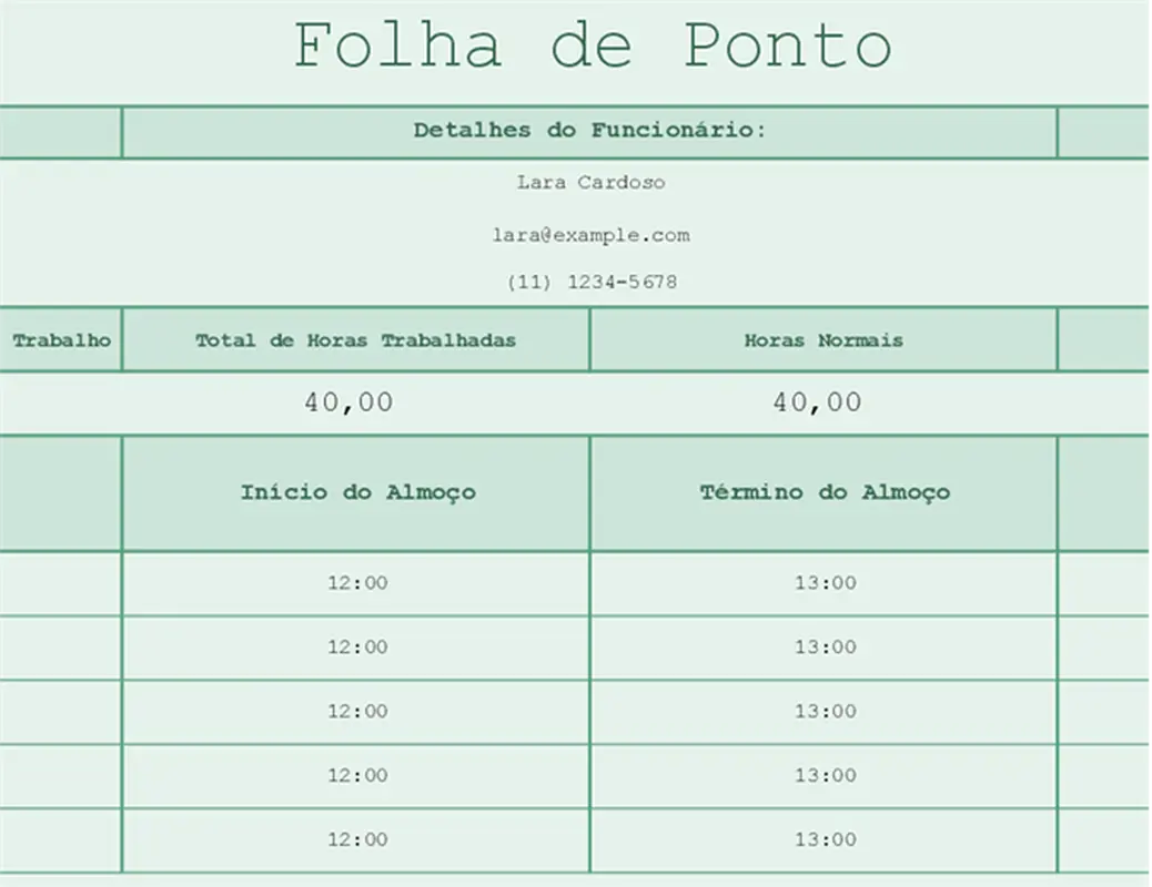 Quadro de horários (planilha) modern simple