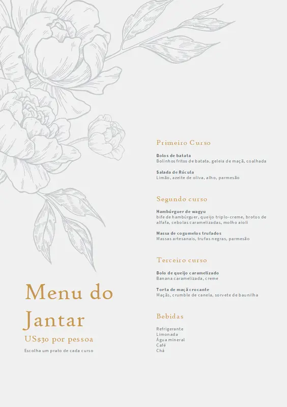 Cardápio de jantar elegante vintage-botanical