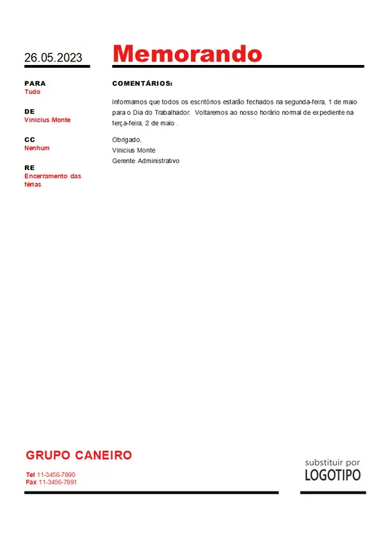 Memorando Comercial (design ousado) modern bold