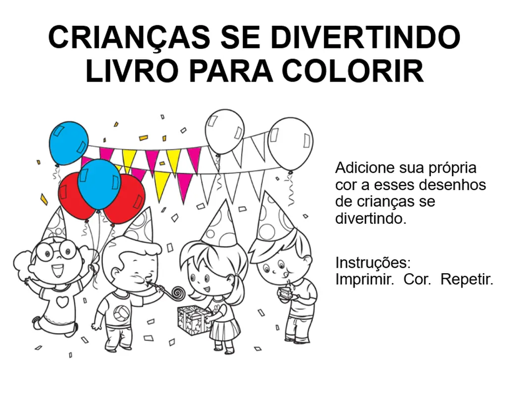 Livro para colorir de crianças se divertindo whimsical line