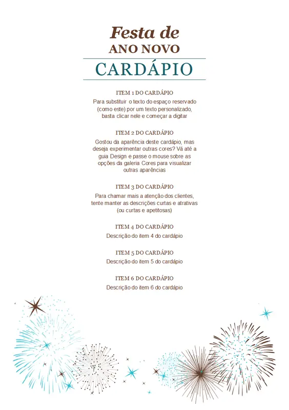 Cardápio da festa de Ano Novo modern-simple