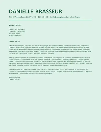 Carta de apresentação de contabilidade elegante para ATS