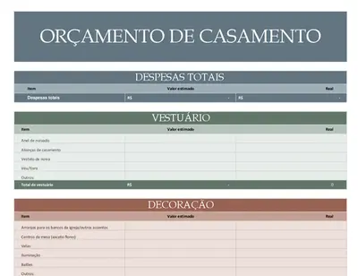 Planejador de orçamento de casamento modern simple