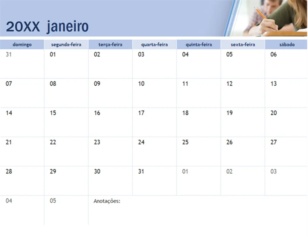 Calendário acadêmico com fotos modern-simple