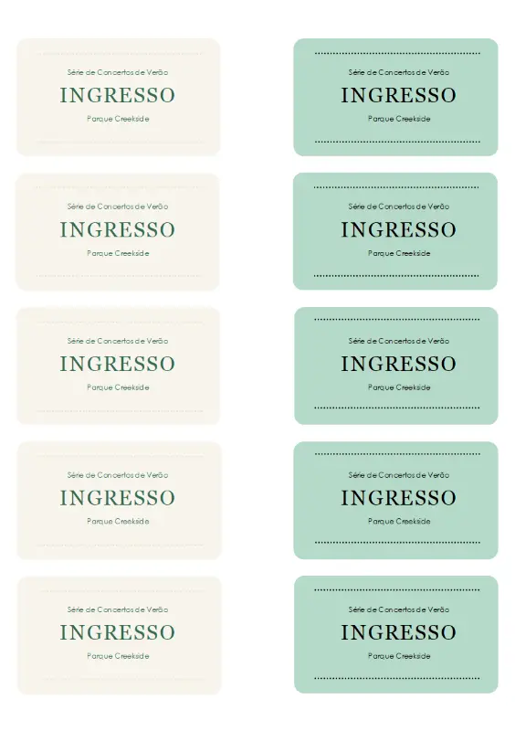 Ingressos de evento (dez por página) green modern simple