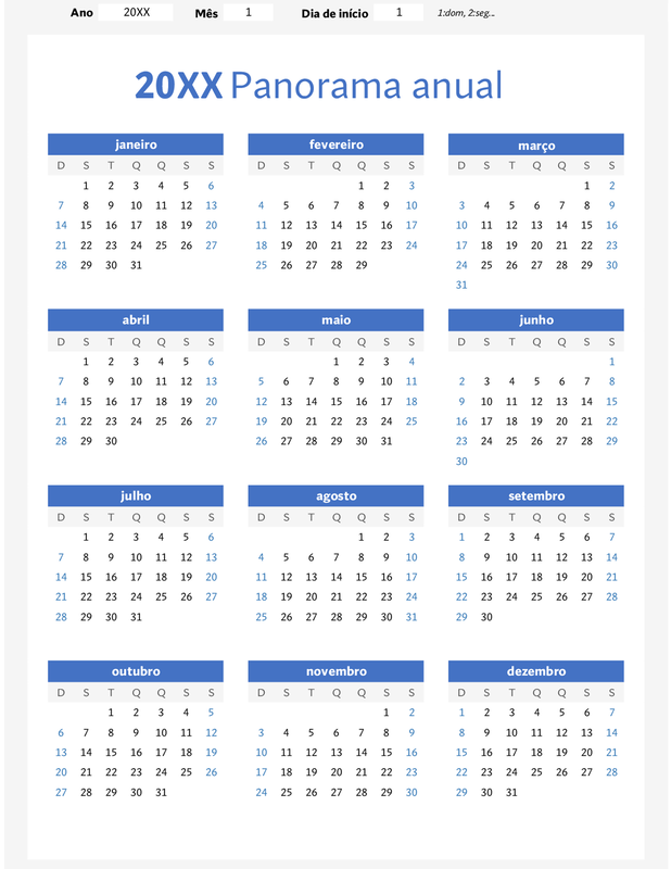 Calendário rápido de qualquer ano (orientação retrato) blue modern-simple