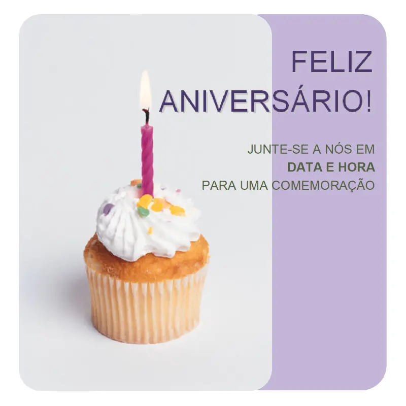 Panfleto de convite de aniversário (com um cupcake) purple modern-simple