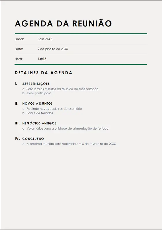 Agenda de reunião clássica modern simple