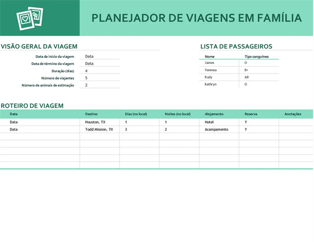 Planejador de viagens em família modern simple