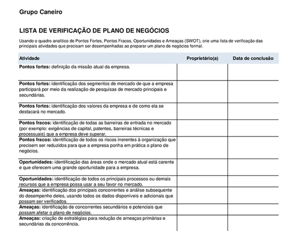 Lista de verificação de plano de negócios modern simple