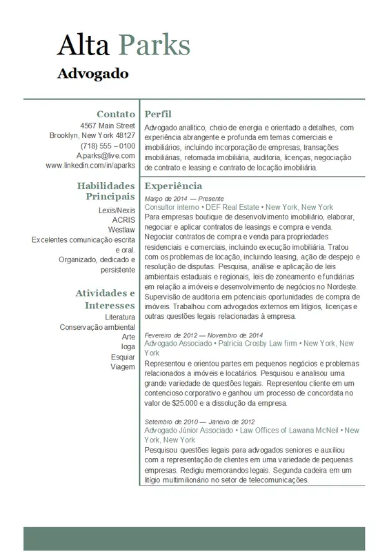 Currículo de advogado modern-simple