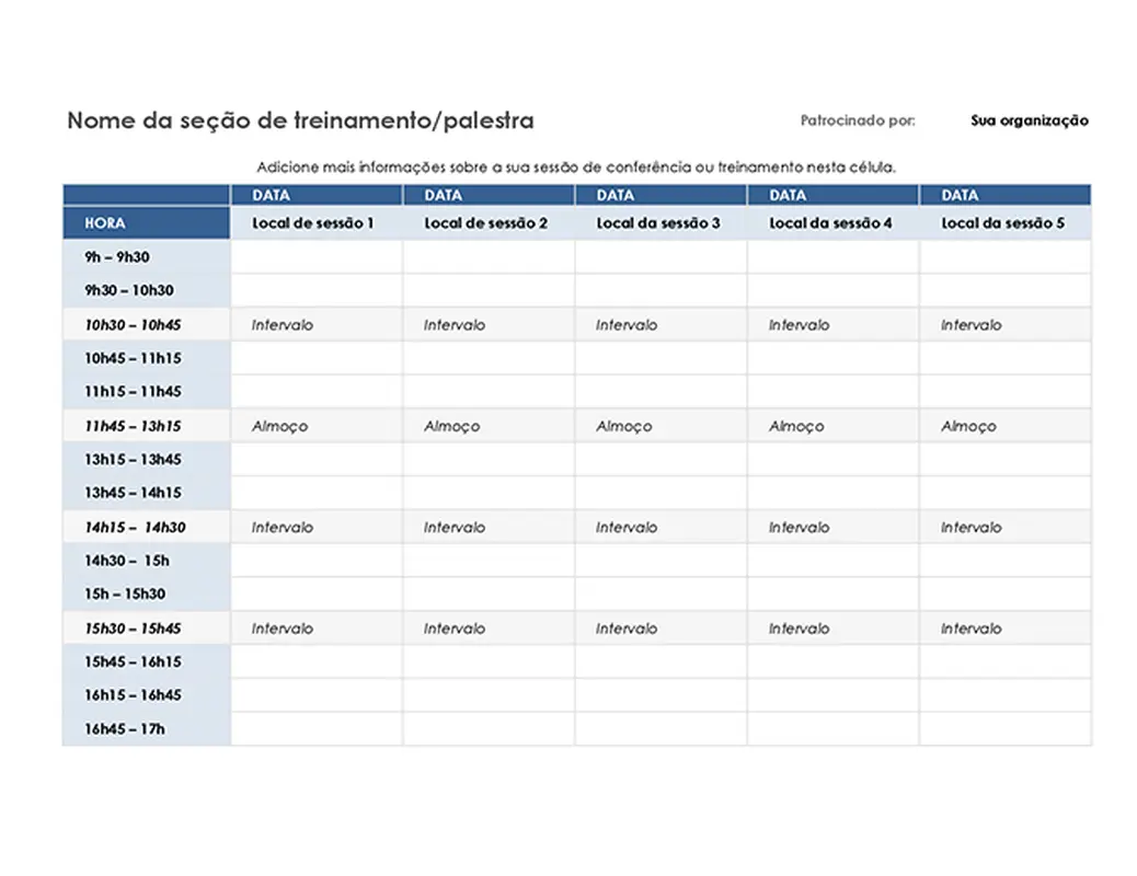Programa de eventos de cinco dias modern-simple