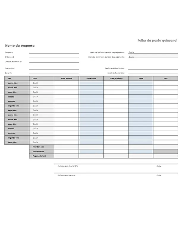 Folha de ponto quinzenal com licença médica e férias modern simple