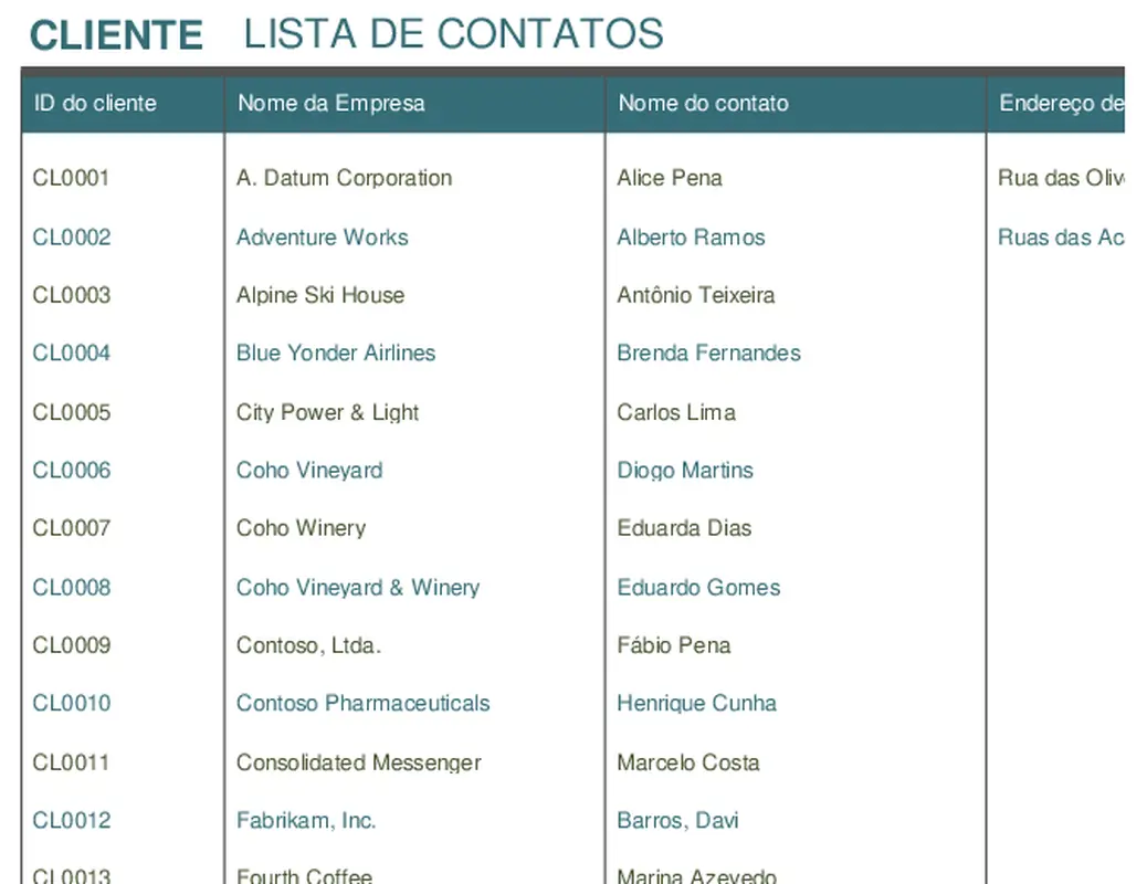 Lista de contatos