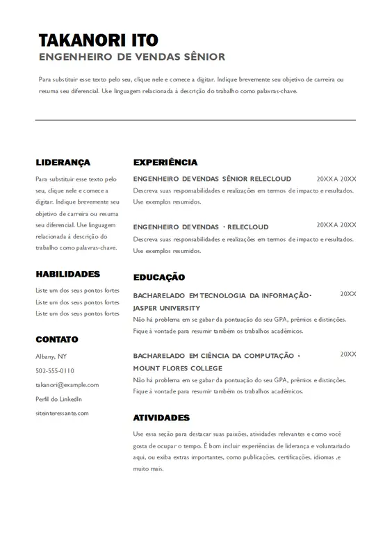 Currículo de vendas arrojado