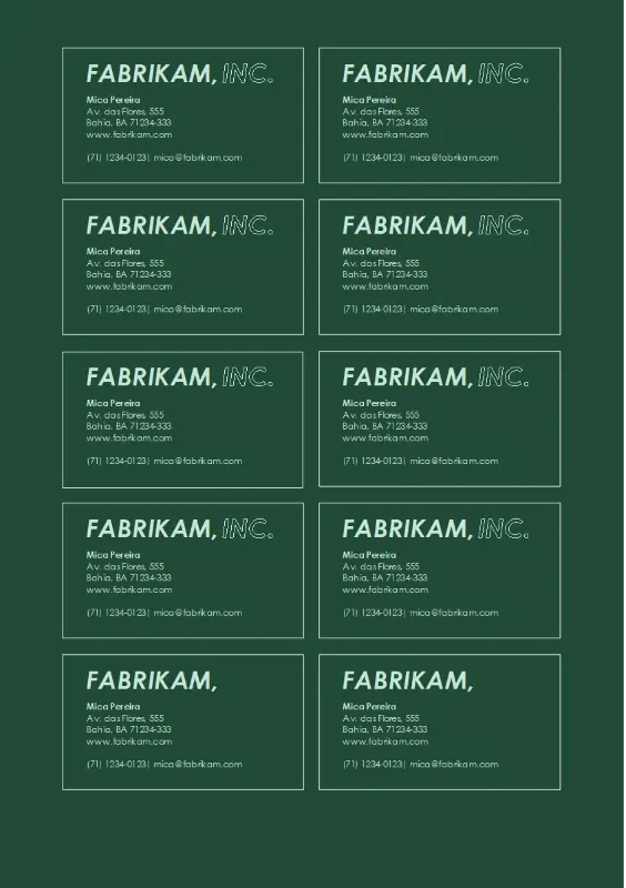 Cartões de visita com logotipo em negrito (10 por página) green modern bold