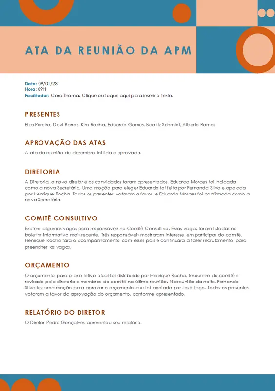 Atas de reunião educacional modern color block