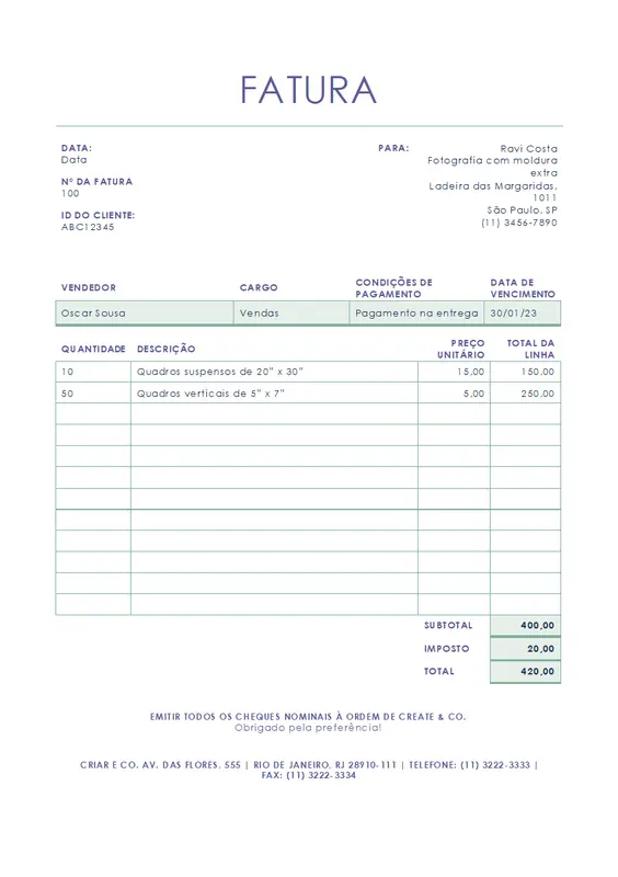 Fatura de serviço (documento com design de linhas simples) modern simple