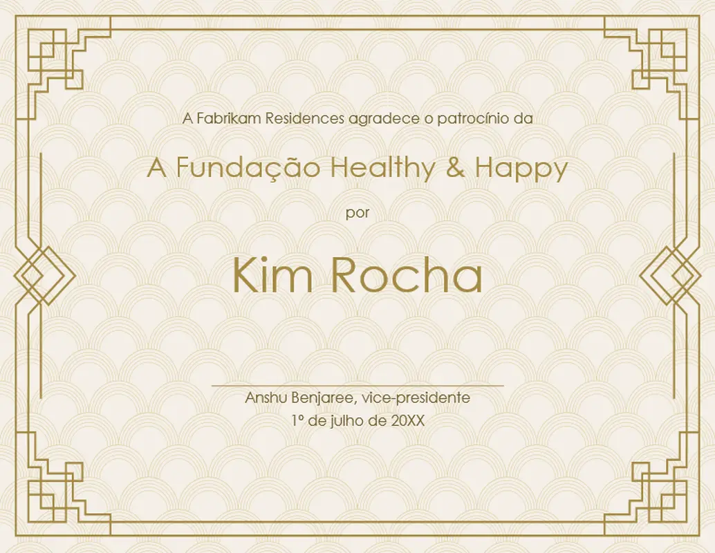 Certificado de premiação Art Deco vintage