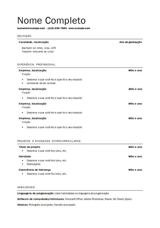 Currículo profissional básico modern simple