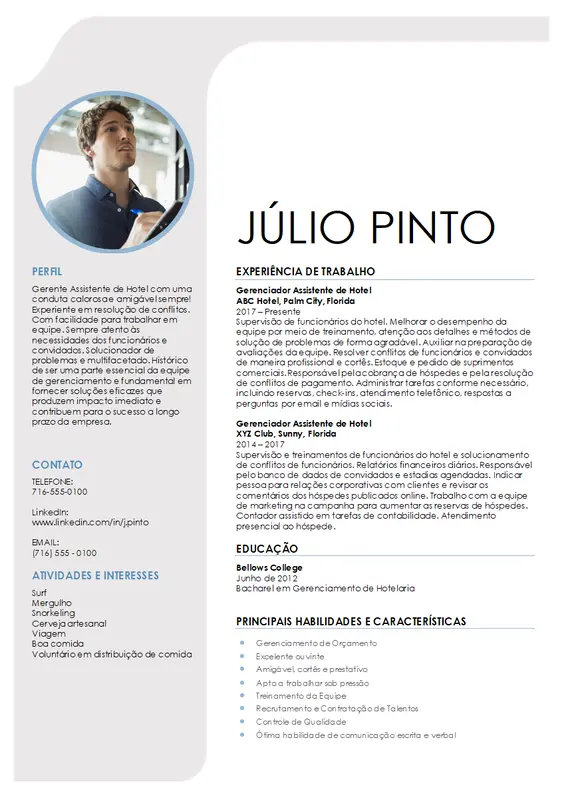 Currículo de gerenciamento de hospedagem modern simple